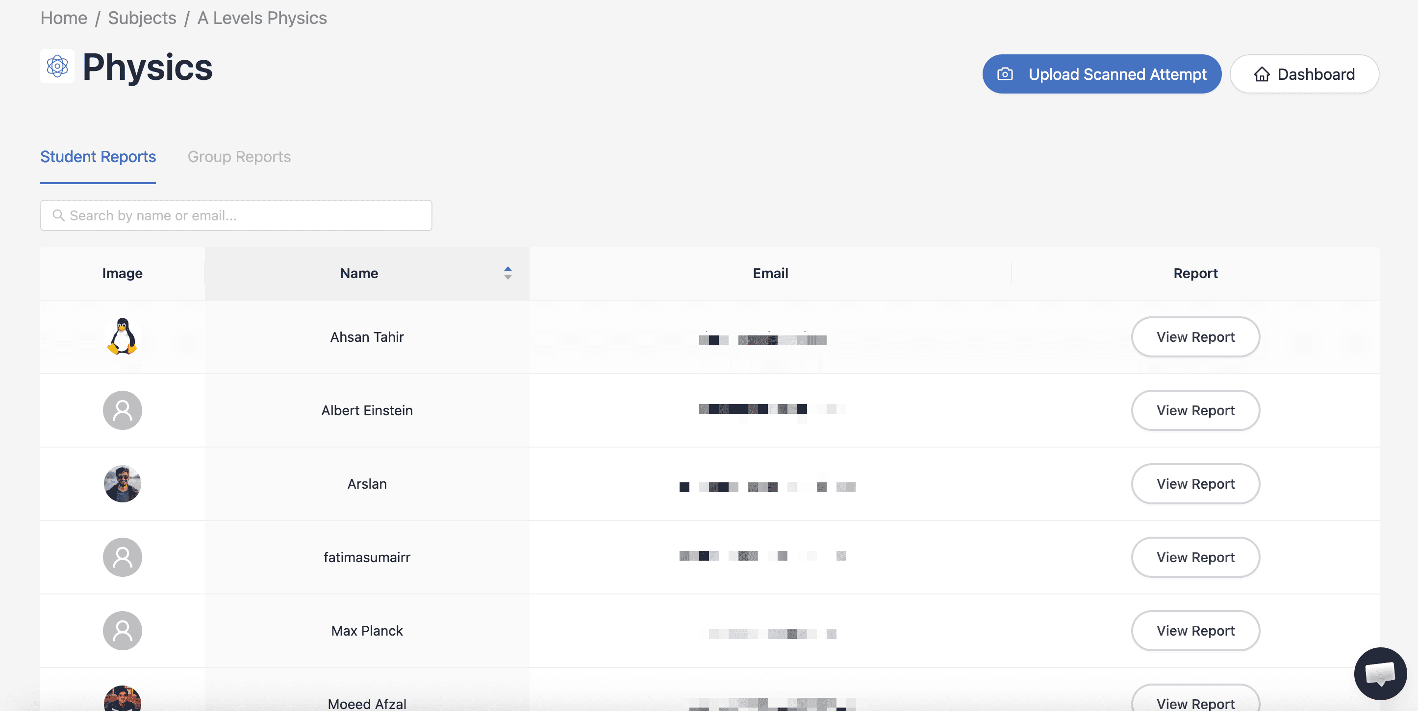 All students reports list